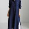 Women's Cotton Linen Dress Casual Dress Swing Dress Maxi Long Dress Cotton Blend Stylish Casual Winter Dress Daily Holiday Shirt Collar Button Pocket Long Sleeve Summer Spring Fall 2022 Loose Fit