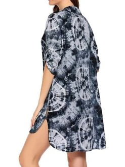 Women's Shirt Dress Beach Dress Beach Wear Mini Dress Button Plus High Low Casual Leopard Turndown 3/4 Length Sleeve Loose Fit Outdoor Daily Azure Black 2023 Spring Summer S M L XL -HAYz Clothing Shop cegwjc1676892553659