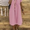 Women's Casual Dress Cotton Linen Dress A Line Dress Midi Dress Cotton Blend Basic Classic Outdoor Daily Shirt Collar Basic Short Sleeve Summer Spring 2023 Loose Fit Pink Plain S M L XL 2XL