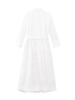 Women's Shirt Dress Casual Dress Midi Dress Outdoor Daily Vacation Cotton Fashion Modern Shirt Collar Lace Up Button Long Sleeve Fall Winter 2023 Regular Fit White Pure Color XS S M L -HAYz Clothing Shop ceniji1695644909055