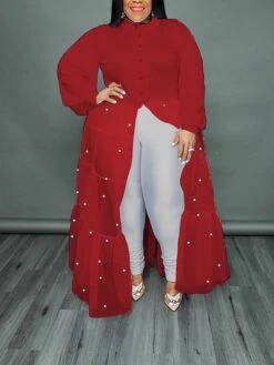 Women‘s Plus Size Curve Flattering Dresses Elegant Apple Shaped Dress Wedding Guest Casual Dress Swing Dress Polka Dot Long Dress Maxi Dress Long Sleeve Mesh Stand Collar Basic Daily Spring Summer -HAYz Clothing Shop cezkcm1672824079892