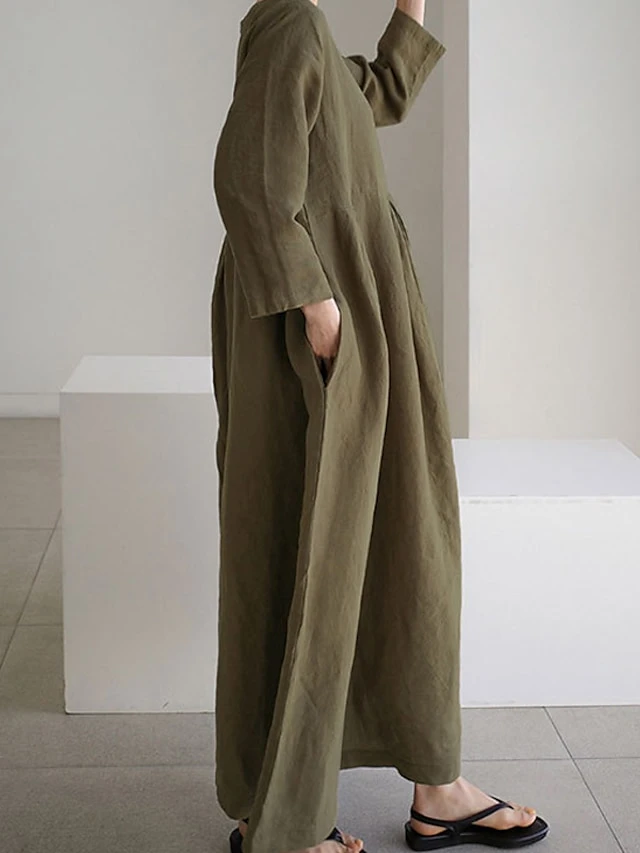 Women's Casual Dress Cotton Dress Swing Dress Maxi Long Dress Cotton Casual Outdoor Winter Dress Holiday Crew Neck Ruched Pocket Long Sleeve Summer Spring Fall 2023 Loose Fit Black Dark Green Brown 8 Women's Casual Dress Cotton Dress Swing Dress Maxi Long Dress Cotton Casual Outdoor Winter Dress Holiday Crew Neck Ruched Pocket Long Sleeve Summer Spring Fall 2023 Loose Fit Black Dark Green Brown - Image 8