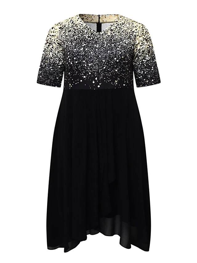 Women‘s Plus Size Curve Casual Dress Swing Dress Gradient V Neck Layered 3/4 Length Sleeve Spring Fall Dress Stylish Casual Midi Dress Date 4 Women‘s Plus Size Curve Casual Dress Swing Dress Gradient V Neck Layered 3/4 Length Sleeve Spring Fall Dress Stylish Casual Midi Dress Date - Image 4