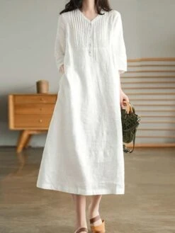 Women's Casual Dress Cotton Linen Dress White Dress Midi Dress Bamboo Fashion Modern Daily Vacation V Neck Ruched Patchwork Half Sleeve Summer Spring Fall 2023 Regular Fit White Blue Orange Plain M L 13 Women's Casual Dress Cotton Linen Dress White Dress Midi Dress Bamboo Fashion Modern Daily Vacation V Neck Ruched Patchwork Half Sleeve Summer Spring Fall 2023 Regular Fit White Blue Orange Plain M L -HAYz Clothing Shop cgdggt1682673681241