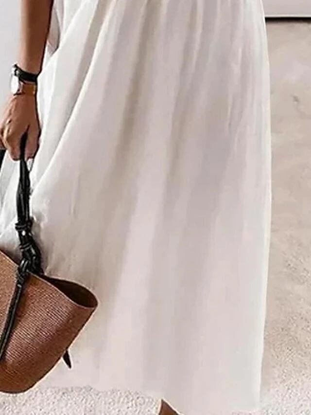 Women's Casual Dress Cotton Linen Dress Swing Dress Maxi Long Dress Cotton Blend Basic Elegant Outdoor Daily Vacation V Neck Eyelet Half Sleeve Summer Spring Fall 2023 Regular Fit White Plain S M L 2 Women's Casual Dress Cotton Linen Dress Swing Dress Maxi Long Dress Cotton Blend Basic Elegant Outdoor Daily Vacation V Neck Eyelet Half Sleeve Summer Spring Fall 2023 Regular Fit White Plain S M L - Image 2