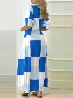 Women's Shirt Dress Casual Dress Maxi Long Dress Outdoor Daily Vacation Polyester Fashion Casual Shirt Collar Button Split Long Sleeve Summer Spring Fall 2023 Loose Fit Black Blue Orange Plaid Color -HAYz Clothing Shop chfwqq1691057424677