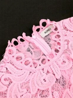 Women‘s Plus Size Curve Party Dress Lace Dress Cocktail Dress Midi Dress White Pink Long Sleeve Pure Color Lace Spring Fall Winter Stand Collar Fashion Wedding Guest Vacation Fall Dress 2023 -HAYz Clothing Shop chlmxs1690946612963