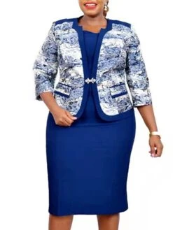 Women‘s Plus Size Curve Work Dress Leaf Crew Neck 3/4 Length Sleeve Spring Fall Stylish Work Knee Length Dress Vacation Going Out Dress -HAYz Clothing Shop chnnfj1663740850122