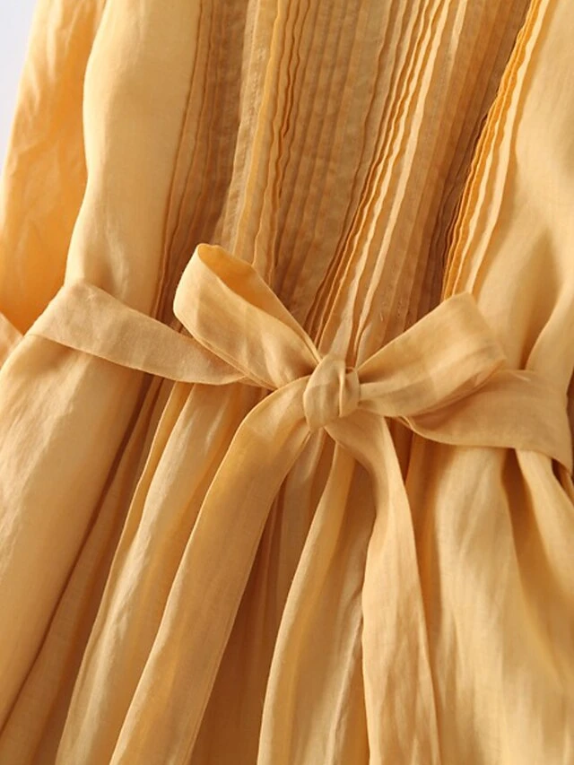 Women's Casual Dress A Line Dress Midi Dress Polyester Fashion Daily Outdoor Daily Vacation Crew Neck Ruched Tie Belt Long Sleeve Fall Winter Autumn 2023 Loose Fit Yellow Pink Purple Plain M L XL 2XL 10 Women's Casual Dress A Line Dress Midi Dress Polyester Fashion Daily Outdoor Daily Vacation Crew Neck Ruched Tie Belt Long Sleeve Fall Winter Autumn 2023 Loose Fit Yellow Pink Purple Plain M L XL 2XL - Image 10