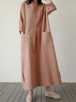 Women's Casual Dress Cotton Linen Dress Maxi Long Dress Linen / Cotton Blend Basic Classic Outdoor Daily Vacation Crew Neck Pocket Split 3/4 Length Sleeve Spring Fall Autumn 2023 Loose Fit Red Apricot 23 Women's Casual Dress Cotton Linen Dress Maxi Long Dress Linen / Cotton Blend Basic Classic Outdoor Daily Vacation Crew Neck Pocket Split 3/4 Length Sleeve Spring Fall Autumn 2023 Loose Fit Red Apricot -HAYz Clothing Shop cicgba1692872464766