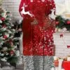 Women‘s Plus Size Christmas Dress Print V Neck Long Sleeve Winter Fall Modern Maxi Long Dress Daily Dress