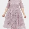 Women‘s Plus Size Curve Party Dress Lace Dress Cocktail Dress Midi Dress Black Pink Wine Half Sleeve Pure Color Lace Summer Spring Fall V Neck Fashion Birthday Wedding Guest Vacation 2023