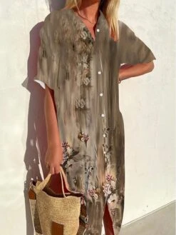 Women's Shirt Dress Mini Dress Office Daily Date Polyester Modern Casual Shirt Collar Button Print Half Sleeve Summer Spring Fall 2023 Loose Fit Red Purple Green Graphic S M L XL 2XL -HAYz Clothing Shop cjopkv1693991252965