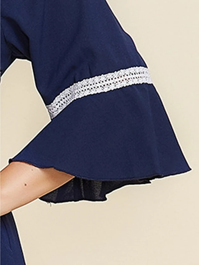 Women's Plus Size Curve Casual Dress Swing Dress A Line Dress Plain Long Dress Maxi Dress 3/4 Length Sleeve Patchwork Plus High Low Crew Neck Fashion Outdoor Dark Blue Fall Winter XL XXL 3XL 4XL 3 Women's Plus Size Curve Casual Dress Swing Dress A Line Dress Plain Long Dress Maxi Dress 3/4 Length Sleeve Patchwork Plus High Low Crew Neck Fashion Outdoor Dark Blue Fall Winter XL XXL 3XL 4XL - Image 3