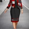 Women's Christmas Plus Size Curve Casual Dress Dress Set Two Piece Dress Geometric Plaid Midi Dress Long Sleeve Print Crew Neck Fashion Outdoor Black Fall Winter L XL XXL 3XL 4XL