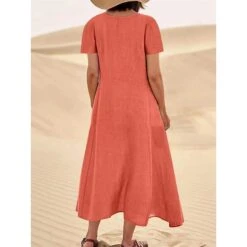 Women's Casual Dress Cotton Linen Dress Swing Dress Maxi Long Dress Linen Cotton Blend Fashion Classic Outdoor Daily Vacation Crew Neck Pocket Short Sleeve Summer Spring 2023 Loose Fit Black Pink Sky -HAYz Clothing Shop ckldpt1681376495207