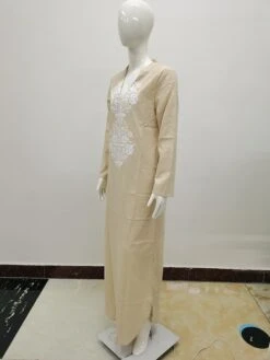 Women's Casual Dress Cotton Linen Dress Shift Dress Maxi Long Dress Cotton Blend Basic Casual Outdoor Daily Vacation V Neck Print Long Sleeve Summer Spring Fall 2023 Loose Fit Yellow Sky Blue Khaki -HAYz Clothing Shop ckpbef1693309794172