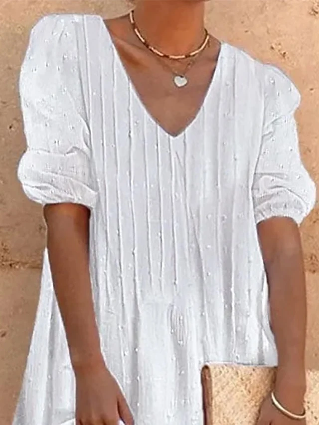 Women's Cotton Linen Dress Casual Dress Midi Dress Cotton Blend Fashion Modern Outdoor Daily Vacation V Neck Lace Half Sleeve Summer Spring Fall 2023 Loose Fit White Plain S M L XL 2XL 2 Women's Cotton Linen Dress Casual Dress Midi Dress Cotton Blend Fashion Modern Outdoor Daily Vacation V Neck Lace Half Sleeve Summer Spring Fall 2023 Loose Fit White Plain S M L XL 2XL - Image 2