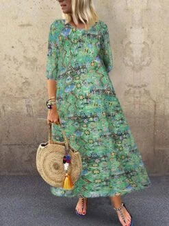 Women‘s Curve Plus Size Curve Sheath Dress Floral Round Neck Print Half Sleeve Fall Spring Charm Casual Vacation Maxi Long Dress Dailywear Date Dress / Summer -HAYz Clothing Shop clkgeu1630381450949