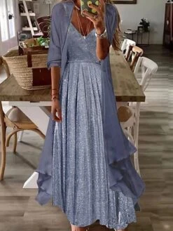 Women's Two Piece Dress Set Loose Dress Party Outdoor Fashion Streetwear Ruched Maxi Dress V Neck Half Sleeve Plain Loose Fit Red Sky Blue Purple Summer Spring S M L XL XXL -HAYz Clothing Shop clpxqa1681958120471