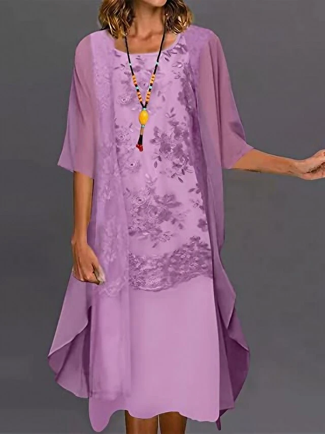 Women's Two Piece Dress Set Casual Dress Print Dress Outdoor Daily Casual Mature Mesh Print Midi Dress Crew Neck Half Sleeve Floral Regular Fit Purple Summer Spring S M L XL XXL 1 Women's Two Piece Dress Set Casual Dress Print Dress Outdoor Daily Casual Mature Mesh Print Midi Dress Crew Neck Half Sleeve Floral Regular Fit Purple Summer Spring S M L XL XXL