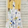 Women's Two Piece Dress Set Casual Dress Print Dress Outdoor Daily Fashion Modern Button Pocket Midi Dress V Neck Half Sleeve Floral Regular Fit Yellow Summer Spring S M L XL XXL