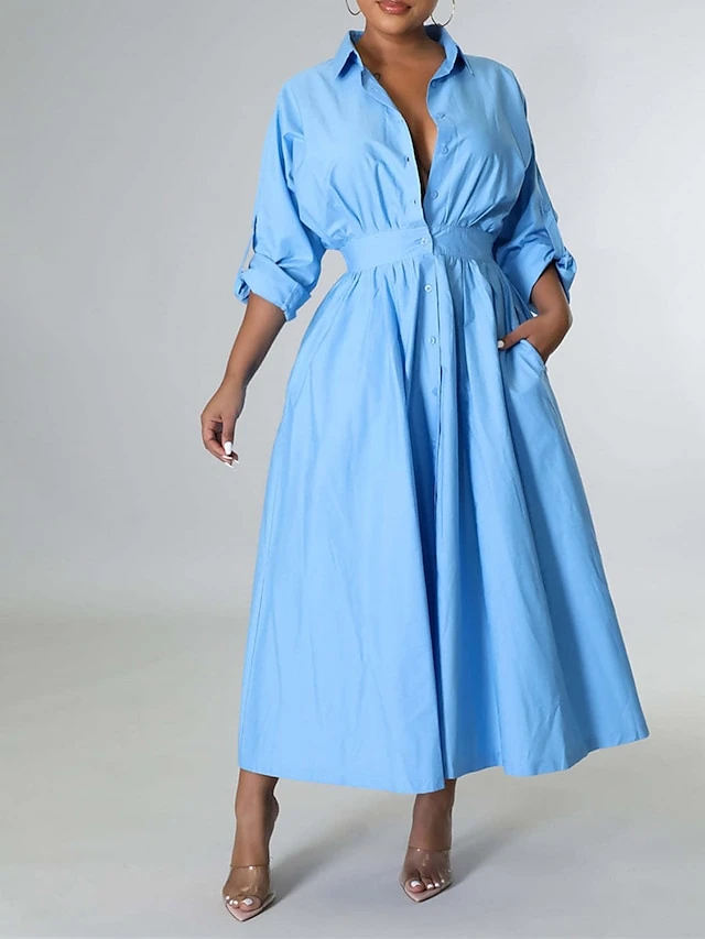 Women's Shirt Dress Casual Dress Swing Dress Maxi Long Dress Outdoor Daily Vacation Cotton And Linen Fashion Casual Shirt Collar Button Rolled Cuff Long Sleeve Spring Fall Winter 2023 Slim Black 18 Women's Shirt Dress Casual Dress Swing Dress Maxi Long Dress Outdoor Daily Vacation Cotton And Linen Fashion Casual Shirt Collar Button Rolled Cuff Long Sleeve Spring Fall Winter 2023 Slim Black - Image 18