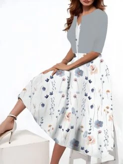 Women's Two Piece Dress Set Casual Dress Tank Dress Outdoor Daily Fashion Streetwear Pocket Print Midi Dress V Neck 3/4 Length Sleeve Floral Regular Fit Blue Purple Brown Summer Spring S M L XL XXL -HAYz Clothing Shop cnkxwv1690547360174
