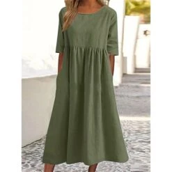 Women's Casual Dress Cotton Dress Swing Dress Midi Dress Cotton Basic Casual Outdoor Daily Crew Neck Pocket Smocked Half Sleeve Summer Spring Fall 2023 Loose Fit Light Blue Black White Pure Color S M 15 Women's Casual Dress Cotton Dress Swing Dress Midi Dress Cotton Basic Casual Outdoor Daily Crew Neck Pocket Smocked Half Sleeve Summer Spring Fall 2023 Loose Fit Light Blue Black White Pure Color S M -HAYz Clothing Shop cnmfic1679469856643