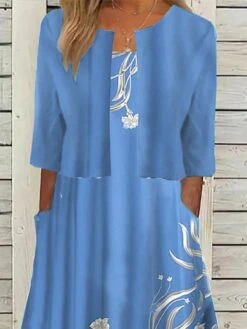 Women's Two Piece Dress Set Casual Dress Dress Set Outdoor Daily Fashion Streetwear Pocket Print Midi Dress Crew Neck Half Sleeve Floral Regular Fit Blue Summer Spring S M L XL XXL -HAYz Clothing Shop cobdwl1683630585149