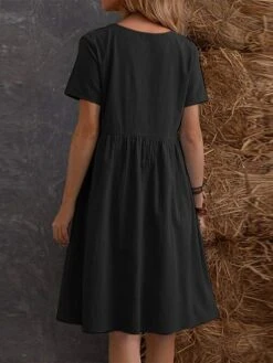 Women's Casual Dress Cotton Linen Dress Maxi Long Dress Linen / Cotton Blend Fashion Street Style Daily Date Weekend Crew Neck Ruffle Pocket Short Sleeve Summer 2023 Regular Fit Claret Black Yellow -HAYz Clothing Shop coomnm1687233824586