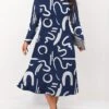 Women's Plus Size Curve Casual Dress Skater Dress A Line Dress Letter Midi Dress Long Sleeve Print Crew Neck Fashion Outdoor Blue Green Fall Winter L XL XXL 3XL 4XL