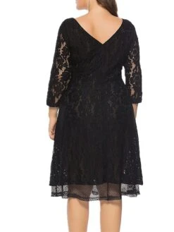 Women's Plus Size Curve Party Dress Lace Dress Solid Color Midi Dress 3/4 Length Sleeve Lace Patchwork Crew Neck Fashion Wedding Black Spring Fall XL XXL 3XL 4XL 5XL -HAYz Clothing Shop cqacaa1693533328337