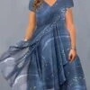Women‘s Plus Size Curve Casual Dress Color Gradient V Neck Short Sleeve Spring Fall Casual Midi Dress Daily Vacation Dress
