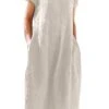 Women's Casual Dress Cotton Linen Dress Shift Dress Maxi Long Dress Cotton Blend Basic Casual Outdoor Daily Vacation Crew Neck Pocket Short Sleeve Summer Spring 2023 Loose Fit Black White Yellow Plain