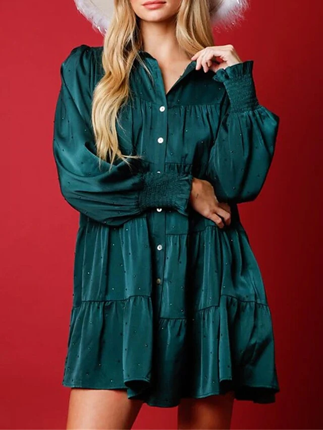 Women's Shirt Dress Casual Dress Mini Dress Outdoor Daily Date Polyester Fashion Modern Shirt Collar Ruched Button Long Sleeve Fall Winter 2023 Loose Fit Red Green Pure Color S M L XL 1 Women's Shirt Dress Casual Dress Mini Dress Outdoor Daily Date Polyester Fashion Modern Shirt Collar Ruched Button Long Sleeve Fall Winter 2023 Loose Fit Red Green Pure Color S M L XL