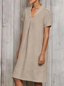Women's Casual Dress Cotton Linen Dress A Line Dress Midi Dress Linen Cotton Blend Fashion Modern Outdoor Daily Vacation V Neck Ruched Short Sleeve Summer Spring 2023 Loose Fit ArmyGreen Wine Sky Blue -HAYz Clothing Shop cqnwlq1678262787991