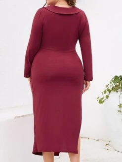 Women‘s Plus Size Curve Party Dress Cocktail Dress Bodycon Midi Dress Black Wine Purple Long Sleeve Pure Color Ruched Spring Fall Winter V Neck Fashion Winter Dress Birthday Wedding Guest 2023 -HAYz Clothing Shop cqtmti1691464078975