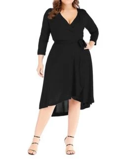 Women's Plus Size Curve Work Dress Black Dress A Line Dress Fashion Midi Dress Lace Up Asymmetrical V Neck 3/4 Length Sleeve Plain Loose Fit Black Blue Fall XL XXL 3XL 4XL 5XL -HAYz Clothing Shop cqxiaq1693203428451
