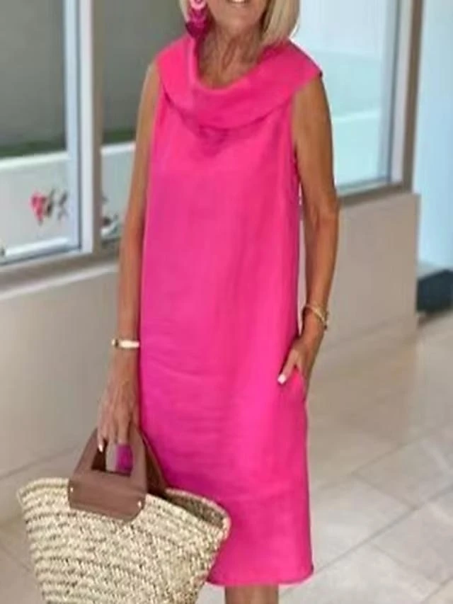 Women's Casual Dress Cotton Linen Dress Shift Dress Midi Dress Cotton Blend Fashion Basic Outdoor Daily Vacation Cowl Neck Pocket Sleeveless Summer Spring 2023 Loose Fit Black Yellow Pink Plain S M L 5 Women's Casual Dress Cotton Linen Dress Shift Dress Midi Dress Cotton Blend Fashion Basic Outdoor Daily Vacation Cowl Neck Pocket Sleeveless Summer Spring 2023 Loose Fit Black Yellow Pink Plain S M L - Image 5