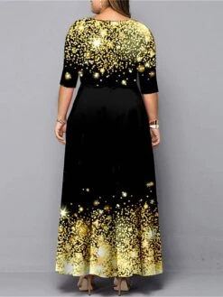 Women‘s Christmas Plus Size Curve Work Dress Semi Formal Dress A Line Dress Fashion Long Dress Maxi Dress Cut Out Print Crew Neck 3/4 Length Sleeve Polka Dot Print Loose Fit Black Red Spring Fall -HAYz Clothing Shop crvdfu1691048933252