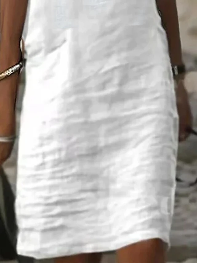 Women's Cotton Linen Dress Casual Dress Shift Dress Midi Dress Cotton Fashion Modern Outdoor Daily Vacation V Neck Cut Out Short Sleeve Summer Spring 2023 Regular Fit White Blue Green Plain S M L XL 3 Women's Cotton Linen Dress Casual Dress Shift Dress Midi Dress Cotton Fashion Modern Outdoor Daily Vacation V Neck Cut Out Short Sleeve Summer Spring 2023 Regular Fit White Blue Green Plain S M L XL - Image 3