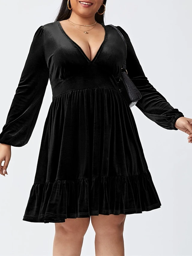 Women‘s Plus Size Curve Party Dress Velvet Dress Cocktail Dress Mini Dress Black Wine Royal Blue Long Sleeve Pure Color Ruched Spring Fall Winter V Neck Fashion Birthday Wedding Guest Vacation 2023 11 Women‘s Plus Size Curve Party Dress Velvet Dress Cocktail Dress Mini Dress Black Wine Royal Blue Long Sleeve Pure Color Ruched Spring Fall Winter V Neck Fashion Birthday Wedding Guest Vacation 2023 - Image 11