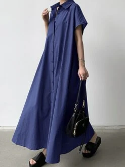 Women's Shirt Dress Casual Dress Maxi Long Dress Outdoor Daily Cotton Linen Basic Classic Shirt Collar Button Short Sleeve Summer Spring 2023 Loose Fit Navy Blue Brown Green Pure Color S M L XL XXL 38 Women's Shirt Dress Casual Dress Maxi Long Dress Outdoor Daily Cotton Linen Basic Classic Shirt Collar Button Short Sleeve Summer Spring 2023 Loose Fit Navy Blue Brown Green Pure Color S M L XL XXL -HAYz Clothing Shop ctykbo1688542128604