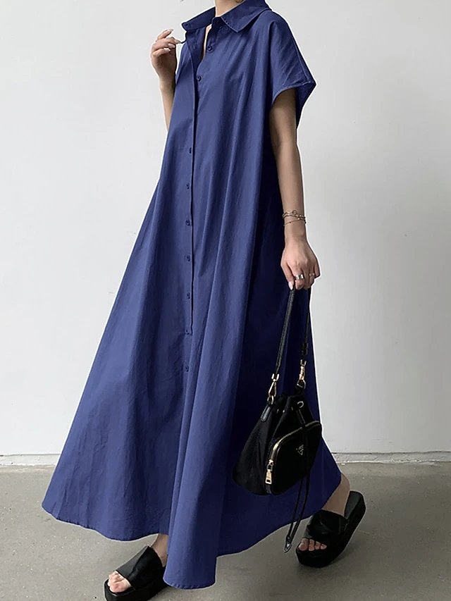Women's Shirt Dress Casual Dress Maxi Long Dress Outdoor Daily Cotton Linen Basic Classic Shirt Collar Button Short Sleeve Summer Spring 2023 Loose Fit Navy Blue Brown Green Pure Color S M L XL XXL 19 Women's Shirt Dress Casual Dress Maxi Long Dress Outdoor Daily Cotton Linen Basic Classic Shirt Collar Button Short Sleeve Summer Spring 2023 Loose Fit Navy Blue Brown Green Pure Color S M L XL XXL - Image 19