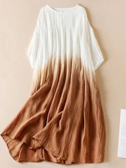 Women's Casual Dress Cotton Linen Dress Swing Dress Midi Dress Polyester Fashion Casual Outdoor Daily Vacation Crew Neck Pocket Print Half Sleeve Spring Fall Autumn 2023 Loose Fit Pink Blue Brown -HAYz Clothing Shop cutcjv1694418842771