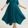 Women's Plus Size Curve Casual Dress Swing Dress A Line Dress Plain Midi Dress Half Sleeve Ruched Pocket V Neck Fashion Daily Dark Green Spring Fall L XL 2XL 3XL 4XL