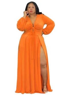 Women‘s Plus Size Curve Easter Dress V Neck Vacation Dress Solid Color Long Sleeve Winter Fall Stylish Casual Maxi Dress Holiday Date Dress Black Dress -HAYz Clothing Shop cvmuzu1639623163230