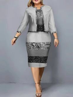 Women's Plus Size Curve Casual Dress Dress Set Two Piece Dress Gradient Stripe Midi Dress Long Sleeve Print Crew Neck Fashion Outdoor Pink Blue Fall Winter L XL XXL 3XL 4XL -HAYz Clothing Shop cvnuop1695362842766