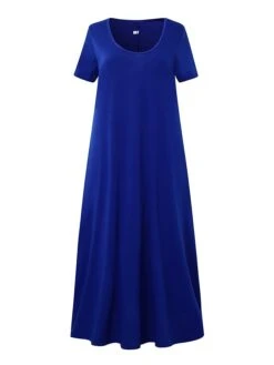 Women's Casual Dress Cotton Linen Dress Long Dress Maxi Dress Polyester Basic Daily Going Out Weekend Crew Neck Short Sleeve Summer Spring 2023 Regular Fit Fluorescent Green Black Yellow Pure Color S -HAYz Clothing Shop cxbvzu1676887743339